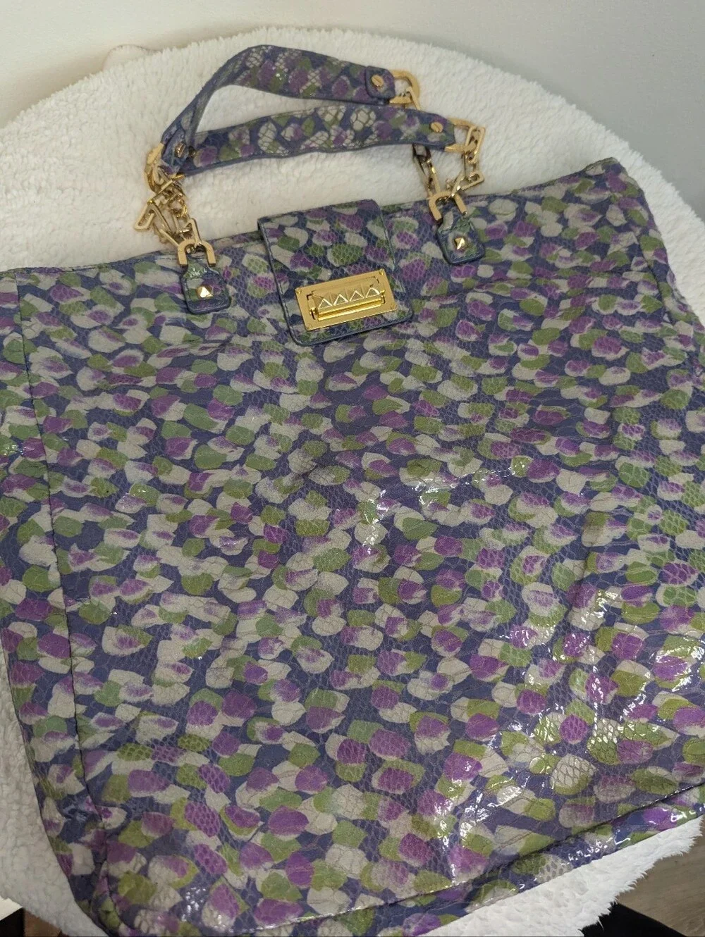 Tory Burch Multicolored Snakeskin Print Tote Gold Hardware Statement Bag